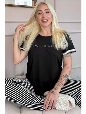 Pijama Evi Siyah Infinity Desenli Bambu Kısa Kol Kadın Pijama Takımı