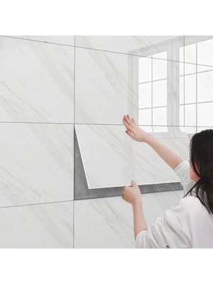 Die Grup Beyaz Mermer Desenli Alüminyum Plastik Duvar Sticker 60 x 30 cm