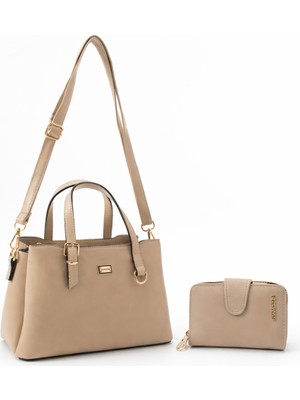 Sanmorris Kadın Suni Deri Şık Tasarım El ve Omuz Çantası, Cüzdan Seti