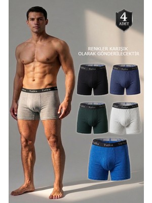 Tutku Lion Erkek Boxer 4’lü Paket %94 Pamuklu %6 Elastan  Rahat Günlük Iç ÇAMAŞIRI-0123 (Karışık Renk)