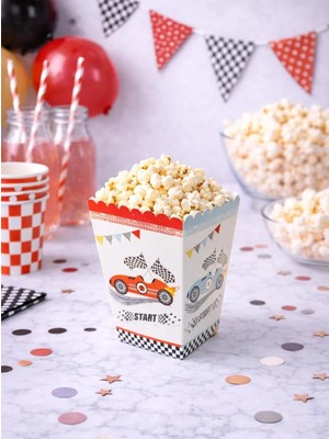 Parti Adresi Yarış Arabaları Temalı Karton Mısır Kutusu – Doğum Günü Popcorn Kutusu 8'li