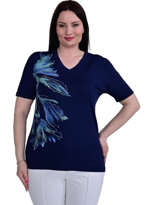 Eskişehir Mağazacılık 1337 Flaş Baskılı Taşlı Penye Bluz