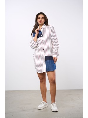 HANIQA Garnili Çizgili Uzun Gömlek
