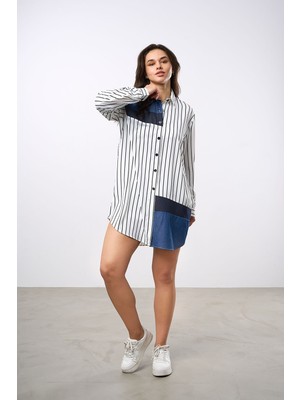 HANIQA Garnili Çizgili Uzun Gömlek