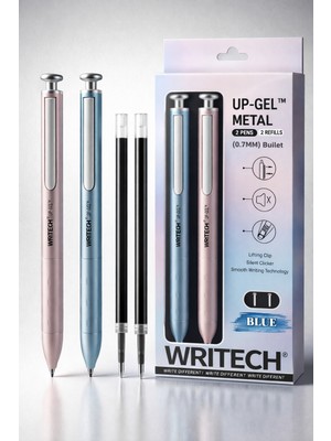 Writech Metal Gövdeli 2'li Jel Kalem Seti - 0.7 mm Uc + 2 Yedek Mürekkep Kapsülü (Mavi Mürekkep)