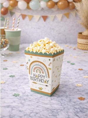 Parti Adresi Retro Temalı Karton Mısır Kutusu – Doğum Günü Popcorn Kutusu 8'li