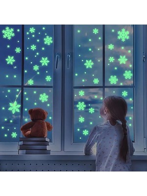 Özgül Reklam 190 Adet Yılbaşı Lümen Floresan Kar Tanesi Sticker Set - 12 Saat Parlayan Duvar/cam Sticker