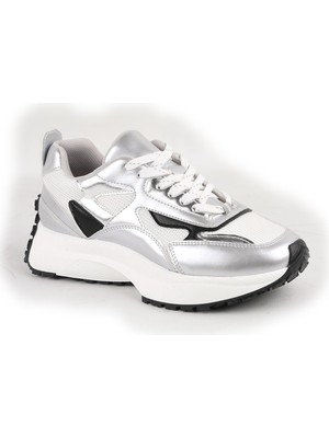 LBR Libero L083.83144 Metalik Gümüş Fileli Kalın Termo Tabanlı Yükseltici Kadın Trend Sneaker Ayakkabı