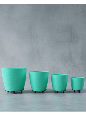 Die Grup 4’lü 3D Yeşil Dekoratif Saksı Takımı Ayaklı Modern Vazo Seti