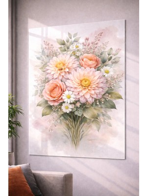 Özgül Reklam Pleksi Tablo | Çiçek - Beyaz Çiçek - Pembe Çiçek | 3 mm Pleksi Baskı | Ultra Hd Parlak Duvar Tablosu