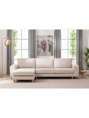 Vivense Merlin Mini Köşe Koltuk, Naturel Ayak, Kalın Kol, Şönil Kumaş,krem