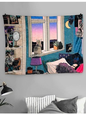 Özgül Reklam Oturan Kedi Duvar Halısı Duvar Örtüsü Tapestry