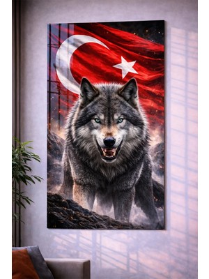 Özgül Reklam Pleksi Tablo | Bozkurt-Kurt / Türk Bayrağı Kurt | 3 mm Pleksi Baskı | Ultra Hd Parlak Duvar Tablosu
