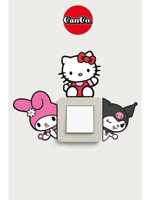 Özgül Reklam Hello Kitty Kuromi My Melody Set Su Geçirmez Yüksek Çözünürlüklü Lamba Priz Ev Dekorasyon Sticker