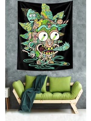 Özgül Reklam Rick And Morty Desen Leke Tutmaz Kadife Dokulu Kumaş Duvar Örtüsü Duvar Halısı Tapestry