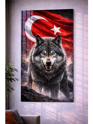 Özgül Reklam Pleksi Tablo | Bozkurt-Kurt / Türk Bayrağı Kurt | 3 mm Pleksi Baskı | Ultra Hd Parlak Duvar Tablosu
