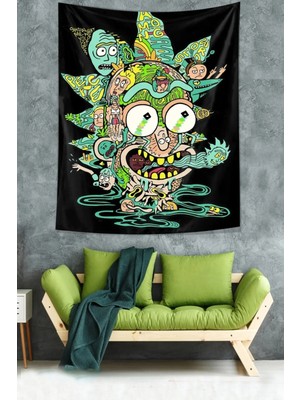 Özgül Reklam Rick And Morty Desen Leke Tutmaz Kadife Dokulu Kumaş Duvar Örtüsü Duvar Halısı Tapestry