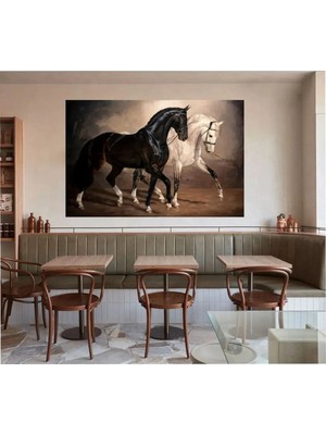 Özgül Reklam Ürünler Modern Soyut Siyah Beyaz Atlar At Kanvas Tablo