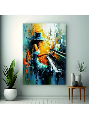 Özgül Reklam Yağlı Boya Görünümlü Piyano Çalan Kadın Kanvas Tablo Duvar Dekorasyon Hediye Tablo