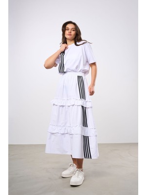 HANIQA Şerit Detaylı Casual Etekli Takım