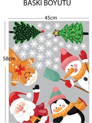 Özgül Reklam Yılbaşı Dekoratif Noel Baba, Penguen, Kardan Adam, Kurabiye Adam Cam, Duvar, Kapı Sticker
