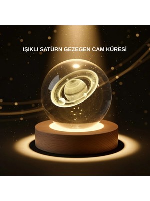 Esplendor Dekoratif 3D Satürn Motifli Kristal Küre Işıklı Gece Lambası