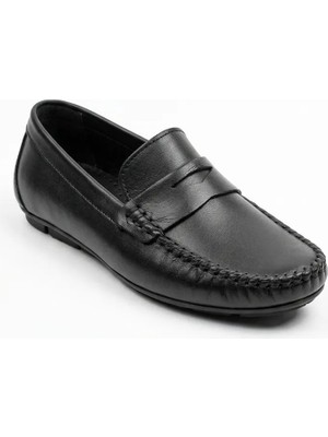 Growish GR0490 Hakiki Yumuşak Deri 42 Numara Bağcıksız Siyah Babet Püsküllü Loafer Ayakkabı
