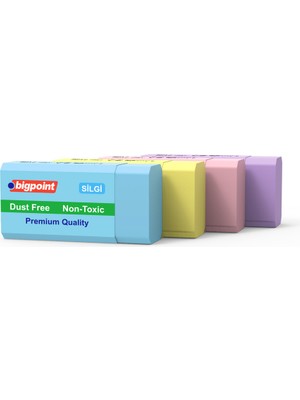 Bigpoint 24'lü Kutu Dust-Free Pastel Renkli Silgi Orta Boy 45x22x11mm Çocuklar İçin Güvenli