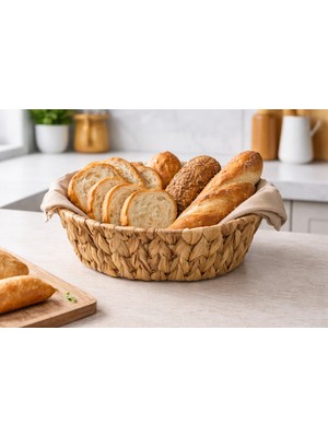 PremiumPort El Örmesi Oval Hasır Ekmek Sepeti, Şık ve Dayanıklı Tasarım