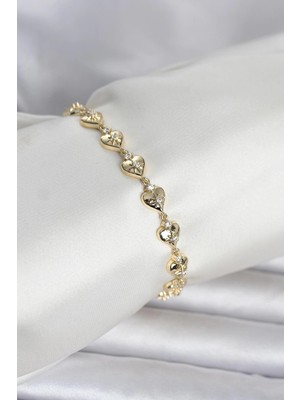 Butik Pirinç Gold Renk Kalpli Kutup Yıldızı Işleme Kadın Bileklik