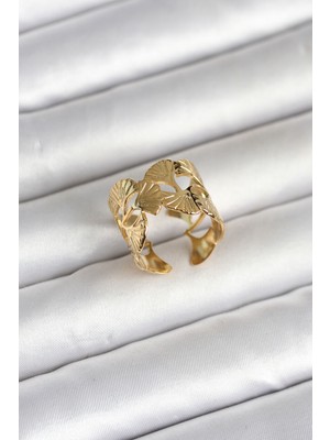 Marsilyan 316L Çelik Gold Renk Yelpaze Model Kadın Yüzük