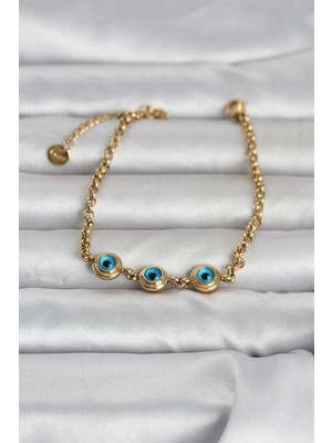 Butik 316L Çelik Gold Renk Nazarlı Kadın Bileklik