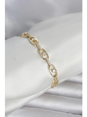 Butik Pirinç Gold Renk Zirkon Taşlı Kadın Bileklik