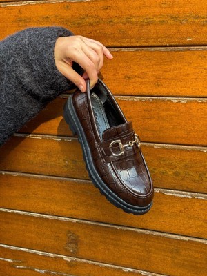 Erva'nın Butiği Kahve Kroko (Magnus) Toka Detay Kadın Loafer