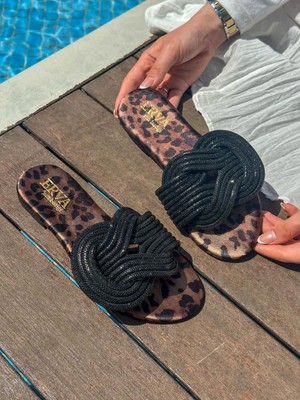 Erva'nın Butiği Leopar (Wulf) Taş Detaylı Kadın Terlik