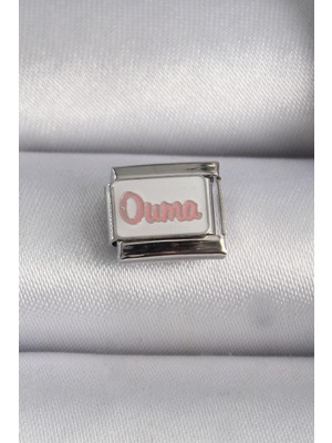 Esplendor 316L Çelik Gümüş Renk Beyaz Pembe Ouma Işlemeli Nomination Charm