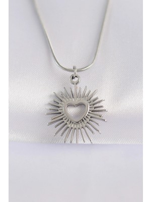 Esplendor 316L Çelik Zincir Gümüş Renk Kalp Güneşi Tasarımlı Kolye