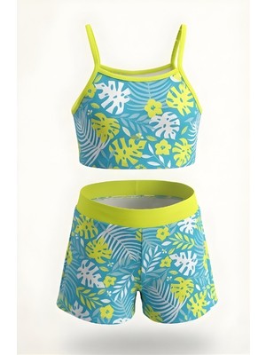 Modanino Kız Çocuk Ayarlanabilir Askılı Kollu Bikini ve Şortlu Mayo Takımı 2-7 Yaş 12604B