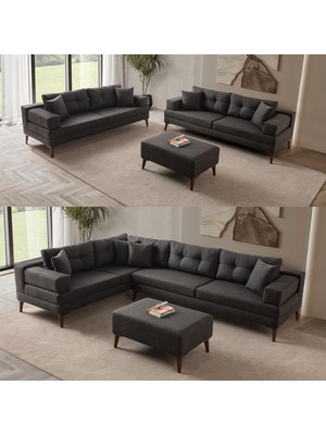 Edsy Home Puzzle 3+3+Puf Koltuk Takımı Antrasit