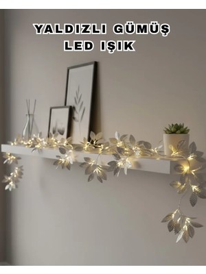 Midas Toptan Home Yaldızlı Gümüş Yaprak LED Işık Pilli Dekoratif Ortam ve Yılbaşı Aydınlatması