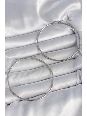 Esplendor 316 Çelik Gümüş Renk 63 mm Halka Model Kadın Küpe