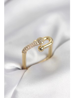 Esplendor Gold Renk Zirkon Taşlı Tifani Model Kare Kadın Yüzük