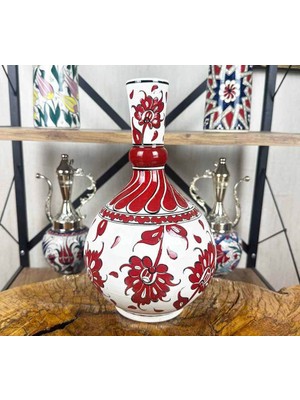 Çini Evi Kırmızı Hatayi Motifli Iznik Çini Vazo
