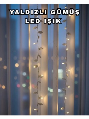 Midas Toptan Home Gümüş Yaprak Tasarımlı LED Işık Pilli Ev ve Vitrin Dekoru