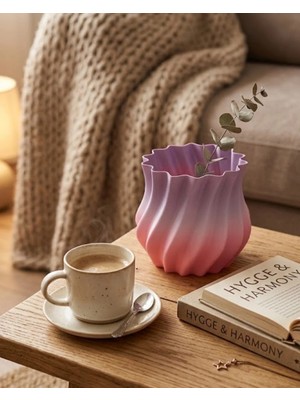 Esplendor 3D Kıvrımlı Pembe Lila Vazo Modern Dekoratif Şık Ev Aksesuarı