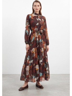 Puane Kadın Desenli Uzun Elbise – 12684