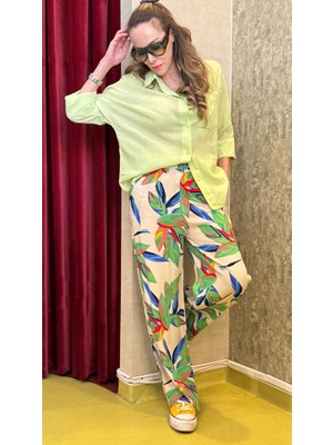 Leilaa Yaprak Desenli Pamuk Palazzo Pantolon