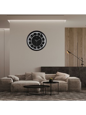 Toyigoo 45 cm Siyah Çerçeve Kabartma Gümüş Rakam Duvar Saati TYGRSYT9573