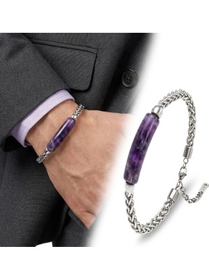 Moncuk Design Ametist Doğal Taşlı ve Ayarlanabilir Çelik Zincir Bileklik 33512B15D8
