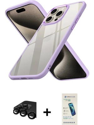 Toyigoo Ieg™ iPhone 15 Pro Max Kılıf Nova Işık Serisi - Şeffaf Pasifik Cam Ekran Koruyucu + Siyah Raz